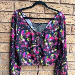 4/$25 • No Boundaries Abstract Print Cropped Drawstring Tie Top